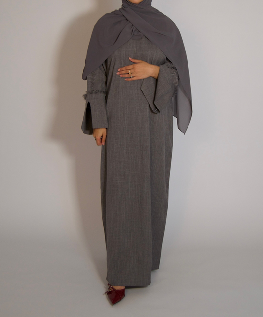 Haya Grey Linen Abāyah